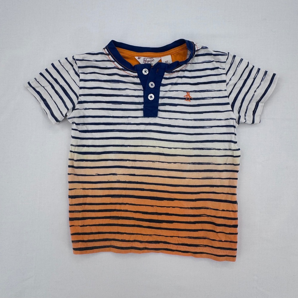 Original Penguin Munsingwear Boys Short Sleeve Henley Sz 4T Striped Ombre Shirt